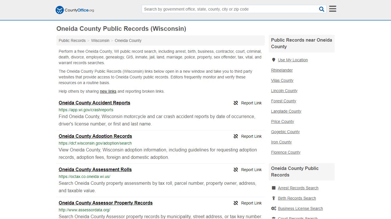 Oneida County Public Records (Wisconsin) - County Office